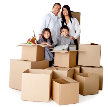 Moving boxes and furniture loaded into a removal truck